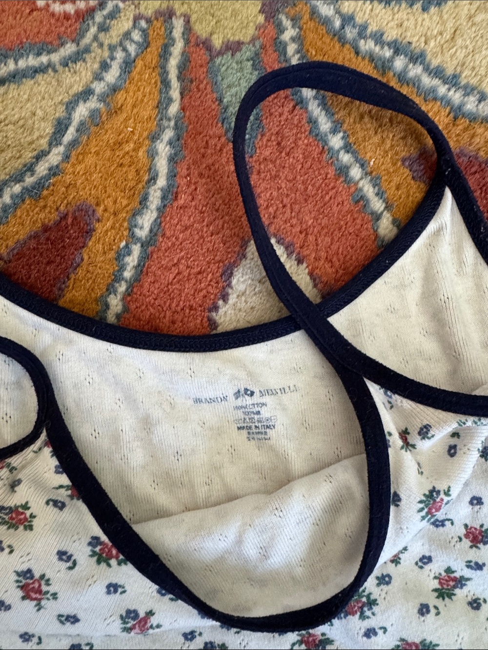 Brandy Melville Floral Print Cami Tank Top with Navy Trim - Picture 3 of 4